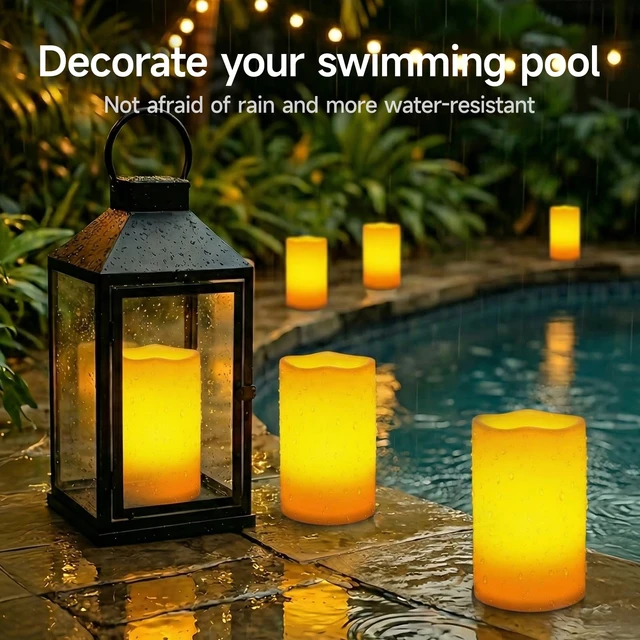 Alt view image 6 of 7 - 6" x 9" Extra Large Outdoor Waterproof Candle with Auto 6H Timer No Remote, LED Flickering Pillar Candle Battery Operated for Lanterns,Ivory Plastic Made, Long Last for Half A Year