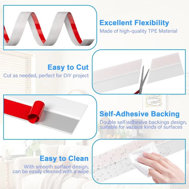 Alt view image 4 of 6 - 36FT Weather Stripping Door Seal - 2" Silicone Door Draft Seal Tape for Gaps Under Door Weatherstripping Sweep Stopper for Bottom of Shower Door/Sliding Glass Door