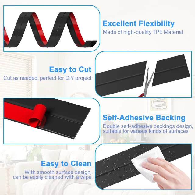 Alt view image 3 of 6 - 36FT Weather Stripping Door Seal - 2" Silicone Door Draft Seal Tape for Gaps Under Door Weatherstripping Sweep Stopper for Bottom of Shower Door/Sliding Glass Door