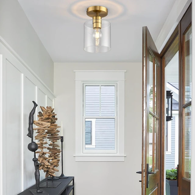 Alt view image 5 of 7 - Modern Brass Semi Flush Mount Light Fixture for Entryway & Hallway, Gold Finish