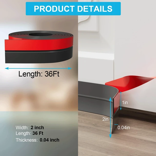 Alt view image 5 of 6 - 36FT Weather Stripping Door Seal - 2" Silicone Door Draft Seal Tape for Gaps Under Door Weatherstripping Sweep Stopper for Bottom of Shower Door/Sliding Glass Door