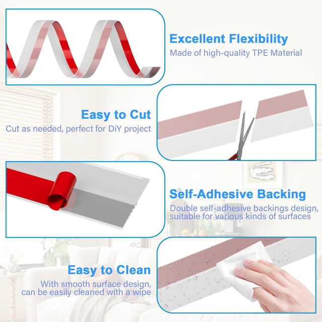 Alt view image 4 of 6 - 36FT Weather Stripping Door Seal - 2" Silicone Door Draft Seal Tape for Gaps Under Door Weatherstripping Sweep Stopper for Bottom of Shower Door/Sliding Glass Door