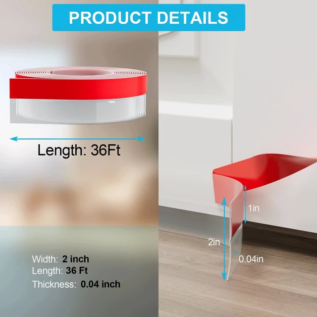 Alt view image 5 of 6 - 36FT Weather Stripping Door Seal - 2" Silicone Door Draft Seal Tape for Gaps Under Door Weatherstripping Sweep Stopper for Bottom of Shower Door/Sliding Glass Door
