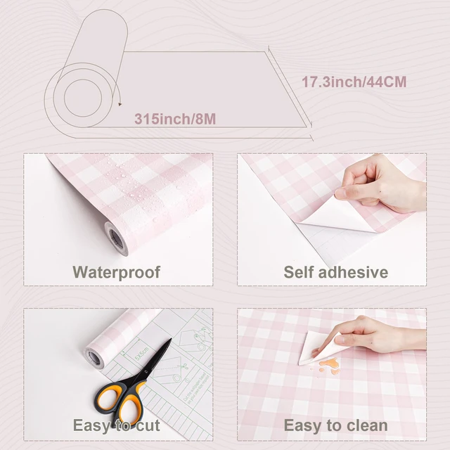 Alt view image 5 of 7 - Pink Peel and Stick Wallpaper Gingham Checkered 17.3''×315'' Pink Plaid Contact Paper for Cabinets Self Adhesive Removable Wallpaper Waterproof Bathroom Bedroom Nursery Cute Wall Decor