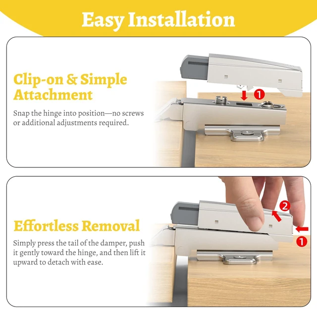 Alt view image 5 of 6 - 20 Pack Soft Close Motion Damper Mechanism for Full Overlay Hinges, Smooth Slow Straight-Arm, Clip Top Retrofitting Attachment, Cabinet Door Concealed Replacement Hardware Accessories