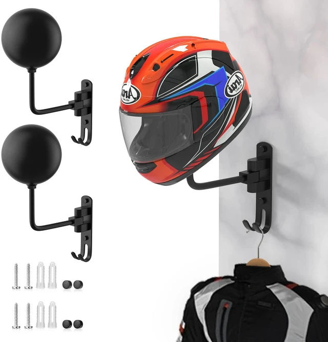 Main image of Helmet Hanger Wall Mount 180° Swivel Helmet Holder for Motorcycle Bike Racing Outerwear Sports Gear (2 Pack)