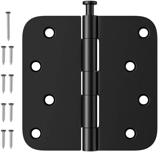 Main image of 12 Pack Rounded Door Hinges 4 Inch, Black Exterior & Interior Door Hinge with 5/8'' Radius Corner, Removable Pin, Perfect for Heavy-Duty Front & Back Door, Antirust & No Squeaks