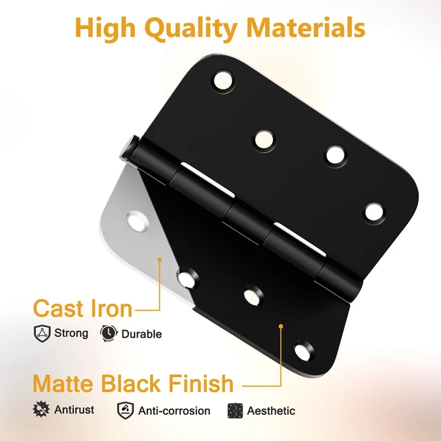 Alt view image 3 of 7 - 12 Pack Rounded Door Hinges 4 Inch, Black Exterior & Interior Door Hinge with 5/8'' Radius Corner, Removable Pin, Perfect for Heavy-Duty Front & Back Door, Antirust & No Squeaks