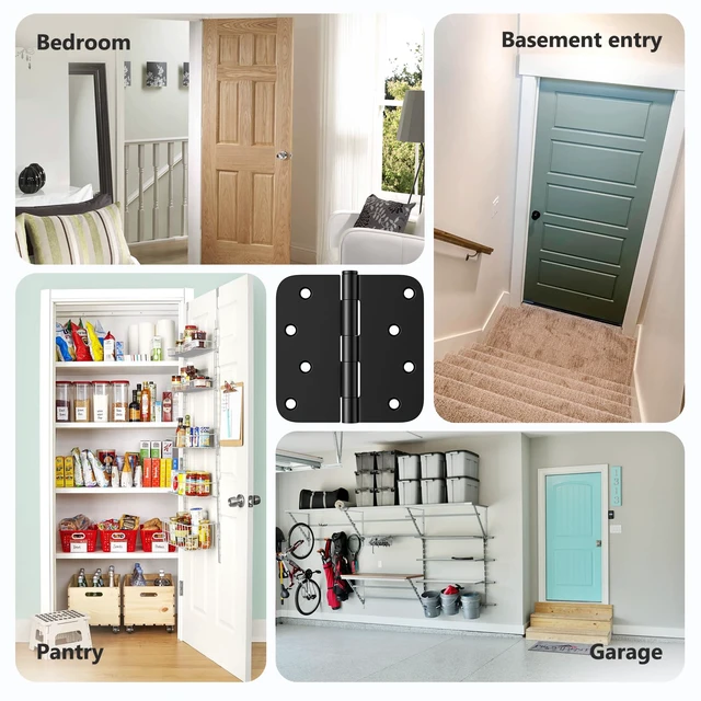 Alt view image 6 of 7 - 12 Pack Rounded Door Hinges 4 Inch, Black Exterior & Interior Door Hinge with 5/8'' Radius Corner, Removable Pin, Perfect for Heavy-Duty Front & Back Door, Antirust & No Squeaks