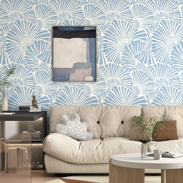 Alt view image 2 of 7 - Blue and White Wallpaper Peel and Stick Wallpaper Boho 17.3"×393" Modern Wall Paper Self Adhesive Removable Wallpapers for Bathroom Blue Contact Paper for Cabinets Drawers Shelf Decor Vinyl