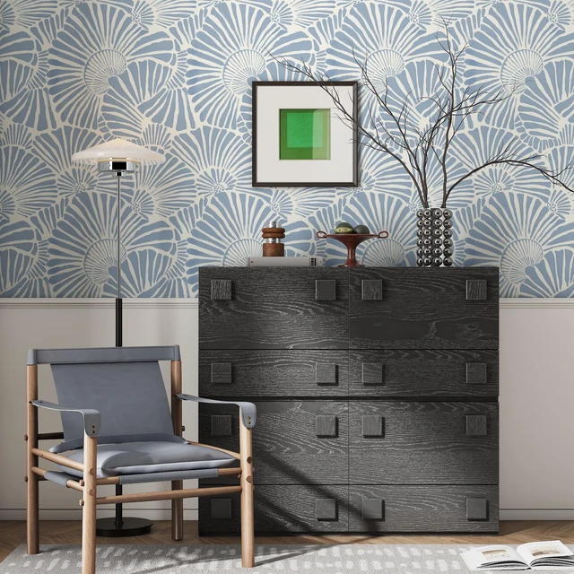 Alt view image 6 of 7 - Blue and White Wallpaper Peel and Stick Wallpaper Boho 17.3"×393" Modern Wall Paper Self Adhesive Removable Wallpapers for Bathroom Blue Contact Paper for Cabinets Drawers Shelf Decor Vinyl