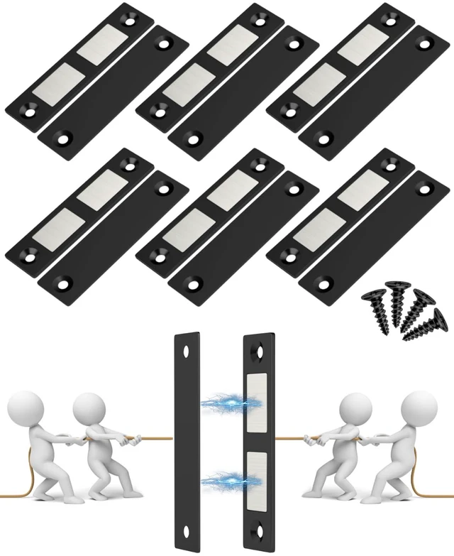 Main image of 6 Pack Ultra Thin Magnets Latch, 30 Lb Kitchen Door Magnetic Catch Screw on Adhesive, Strong Cabinet Double Magnet Catch for Wardrobe Closet Door Drawer Wardrobe Cupboard Closing