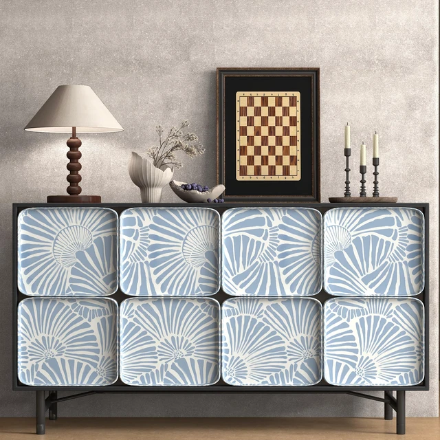 Alt view image 7 of 7 - Blue and White Wallpaper Peel and Stick Wallpaper Boho 17.3"×393" Modern Wall Paper Self Adhesive Removable Wallpapers for Bathroom Blue Contact Paper for Cabinets Drawers Shelf Decor Vinyl