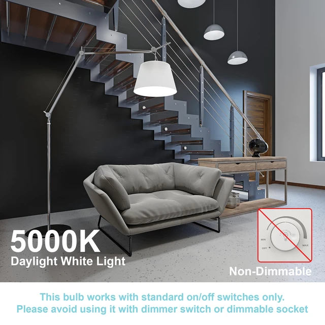 Alt view image 4 of 7 - 24 Pack E26 Base Daylight 5000K A19 LED Light Bulb 60 Watt 9W 900LM CRI 85+ 120V 800 Lumens,E26 LED Bulb for Bedroom Living Room,No Flicker,Recycled Materials,Non-Dimmable