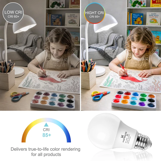 Alt view image 6 of 7 - 24 Pack E26 Base Daylight 5000K A19 LED Light Bulb 60 Watt 9W 900LM CRI 85+ 120V 800 Lumens,E26 LED Bulb for Bedroom Living Room,No Flicker,Recycled Materials,Non-Dimmable