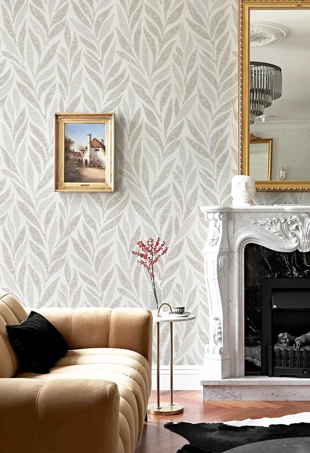 Alt view image 5 of 7 - 393"x17.3" Boho Peel and Stick Wallpaper Beige and White Wallpaper Leaf Self Adhesive Removable Wall Paper for Bathroom Bedroom Contact Paper for Walls Vinyl Roll