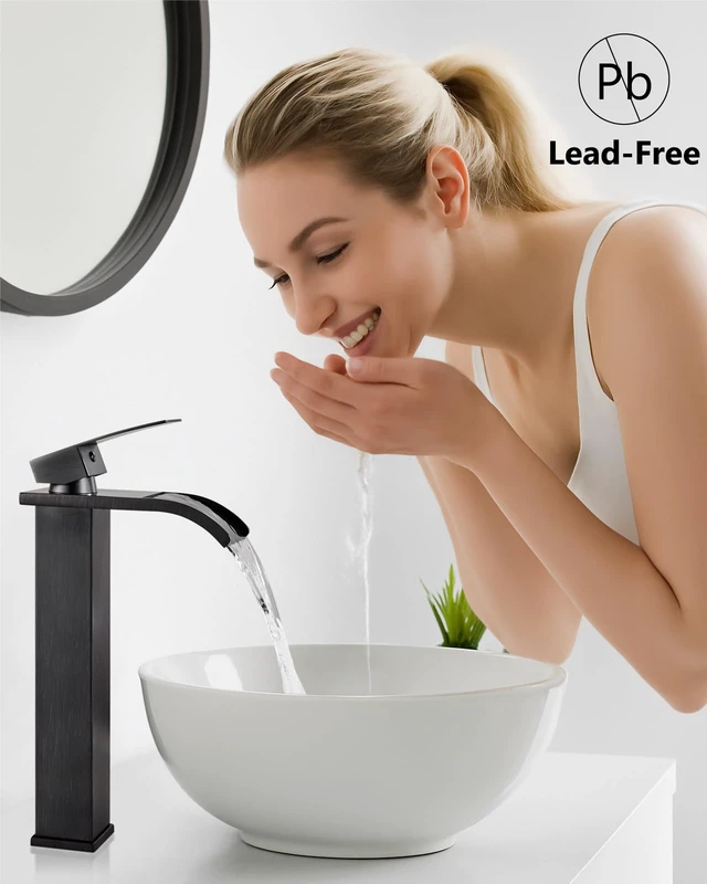 Alt view image 3 of 7 - Bronze Waterfall Vessel Sink Faucet,Tall Bathroom Faucet Single-Handle Single-Hole Lavatory Vanity Sink Faucet Mixer Tap Includes Pop-Up Drain and Supply Lines