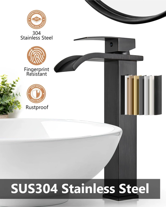 Alt view image 4 of 7 - Bronze Waterfall Vessel Sink Faucet,Tall Bathroom Faucet Single-Handle Single-Hole Lavatory Vanity Sink Faucet Mixer Tap Includes Pop-Up Drain and Supply Lines