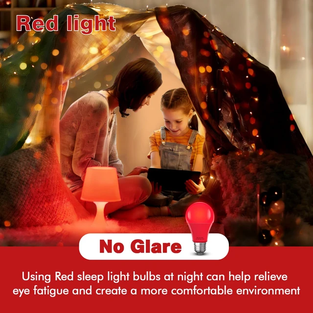 Alt view image 2 of 7 - Red Sleep Light Bulb 4 Pack Dimmable A19 9W Red Light Bulbs Red Bulbs Equivalent to 60W,for Healthy Sleep,Blue Light Blocking,E26 Base for Bedroom, Baby Nursery Room,Night light