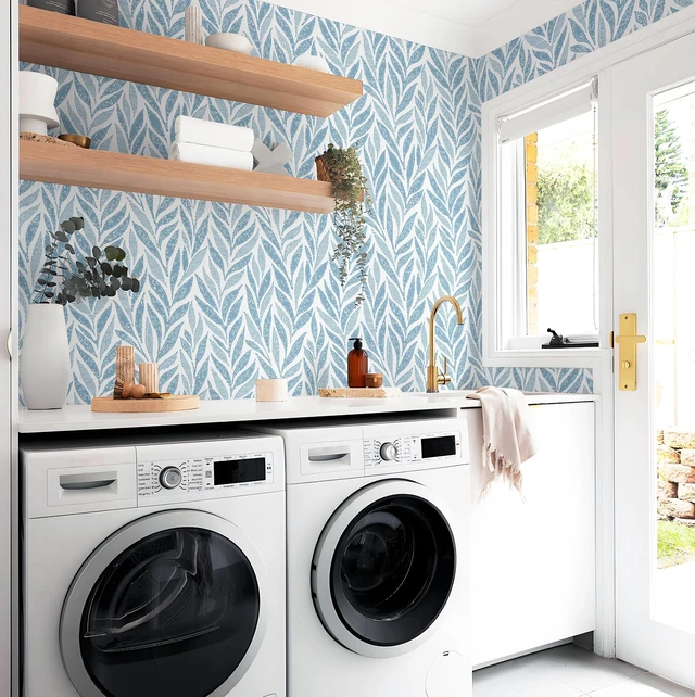 Alt view image 4 of 6 - 393"x17.3" Blue Peel and Stick Wallpaper Boho Contact Paper Modern Stick on Wallpaper for Bathroom Adhesive Kitchen Wall Paper Vinyl Rolls