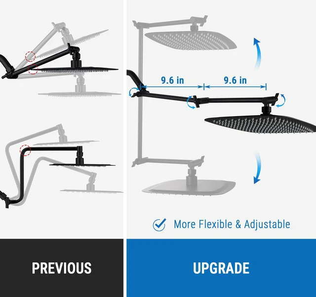 Alt view image 5 of 6 - 20 Inch Solid Brass Shower Head Extension Arm (Matte Black) Rise or Lower Shower Head, All Metal, Height & Angle Adjustable Extender, Firmly Secure Shower Head, Easy to Install