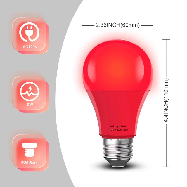 Alt view image 7 of 7 - Red Sleep Light Bulb 4 Pack Dimmable A19 9W Red Light Bulbs Red Bulbs Equivalent to 60W,for Healthy Sleep,Blue Light Blocking,E26 Base for Bedroom, Baby Nursery Room,Night light