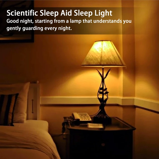 Alt view image 4 of 7 - Sleep Light Bulb 4 Pack Dimmable A19 9W 1800K Warm Light Bulbs Amber Light Bulbs Equivalent to 60W,for Healthy Sleep,Blue Light Blocking,E26 Base for Bedroom, Baby Nursery Room,Night light