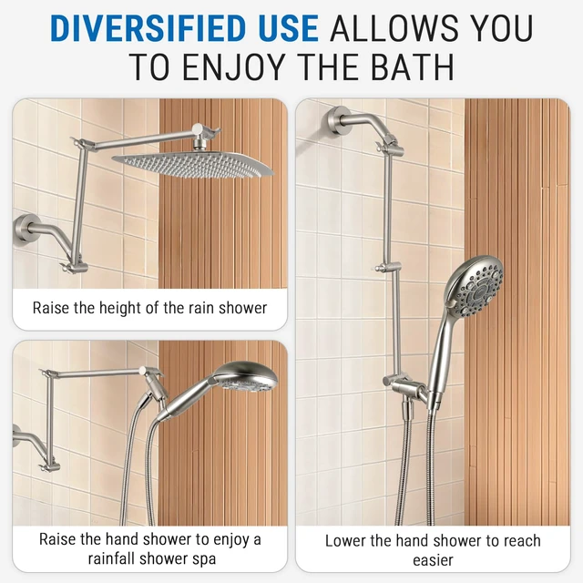 Alt view image 2 of 6 - 20 Inch Solid Brass Shower Head Extension Arm (Brushed Nickel) Rise or Lower Shower Head, All Metal, Height & Angle Adjustable Extender, Firmly Secure Shower Head, Easy to Install