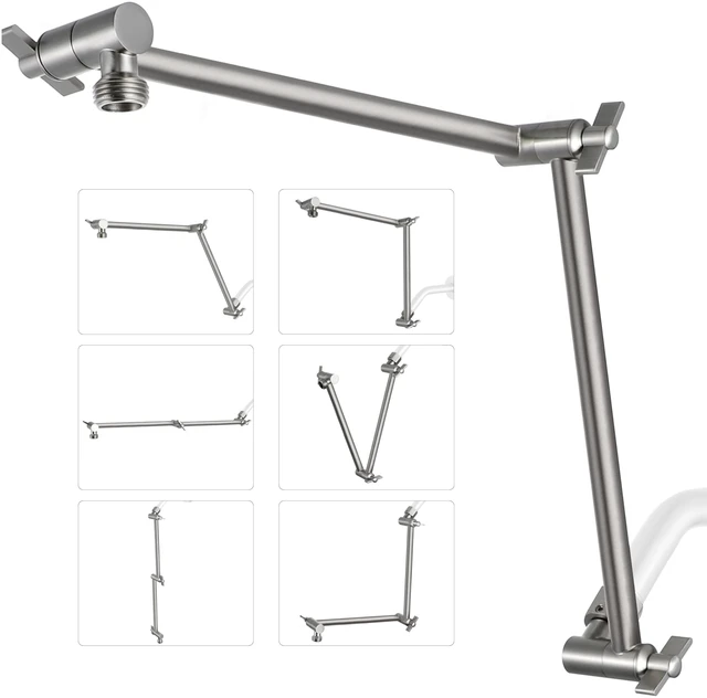 Main image of 20 Inch Solid Brass Shower Head Extension Arm (Brushed Nickel) Rise or Lower Shower Head, All Metal, Height & Angle Adjustable Extender, Firmly Secure Shower Head, Easy to Install