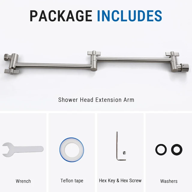 Alt view image 6 of 6 - 20 Inch Solid Brass Shower Head Extension Arm (Brushed Nickel) Rise or Lower Shower Head, All Metal, Height & Angle Adjustable Extender, Firmly Secure Shower Head, Easy to Install