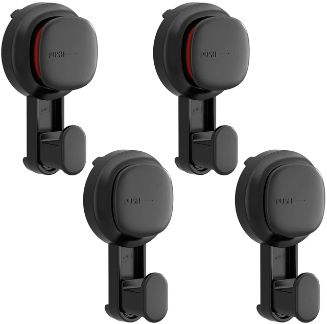 Main image of 4 Pack Upgraded Suction Cup Hook with Visible Safety Indicator, Black Powerful Suction, No-Drill Shower Hooks for Towels, Loofahs, Robes, 1 Sec Installation, Waterproof, Removable Bathroom Hanger