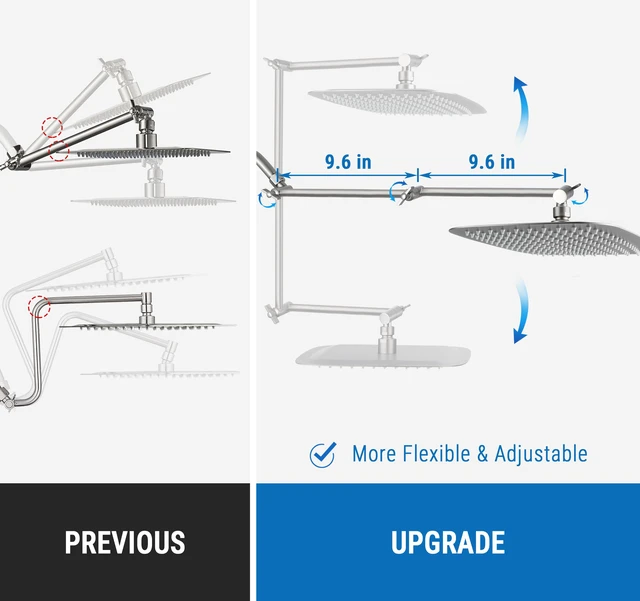 Alt view image 5 of 6 - 20 Inch Solid Brass Shower Head Extension Arm (Brushed Nickel) Rise or Lower Shower Head, All Metal, Height & Angle Adjustable Extender, Firmly Secure Shower Head, Easy to Install