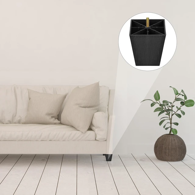 Alt view image 5 of 7 - 16 Pack 4 Inch Furniture Legs Plastic Sofa Couch Legs Square Tapered Feet Sofa Legs with M8 T-Nuts Screws for Legs Sofas Chairs Cabinets Dressers Beds, Black