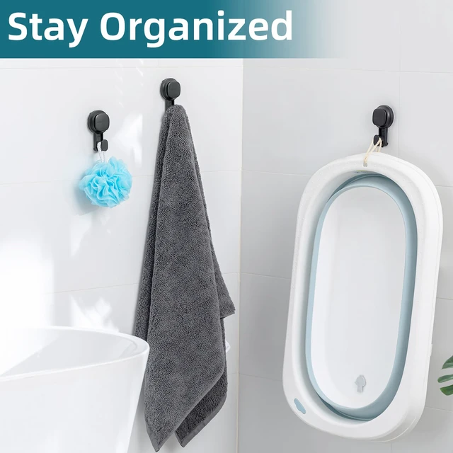 Alt view image 2 of 7 - 4 Pack Upgraded Suction Cup Hook with Visible Safety Indicator, Black Powerful Suction, No-Drill Shower Hooks for Towels, Loofahs, Robes, 1 Sec Installation, Waterproof, Removable Bathroom Hanger