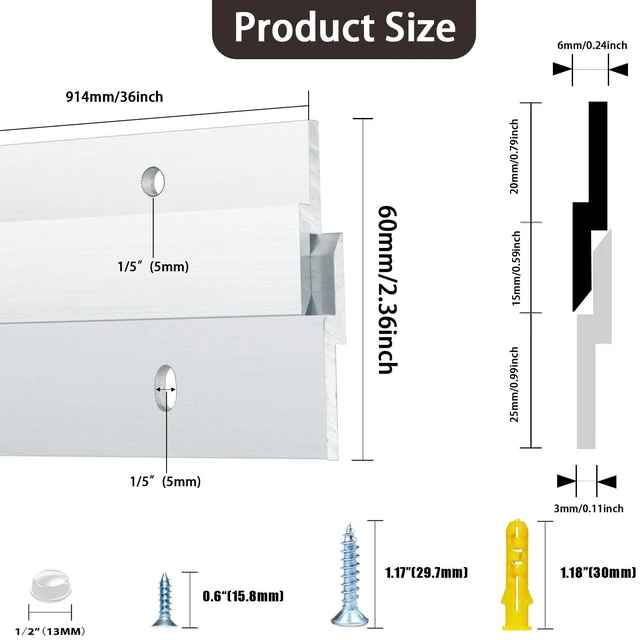Alt view image 2 of 7 - French Cleat Heavy Duty, Aluminum French Cleat, Headboard Wall Mounting Brackets with Screws, Heavy Mirror Mounting Hardware (36 Inch-1 Pair, Support 240 lbs)