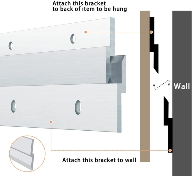 Alt view image 3 of 7 - French Cleat Heavy Duty, Aluminum French Cleat, Headboard Wall Mounting Brackets with Screws, Heavy Mirror Mounting Hardware (36 Inch-1 Pair, Support 240 lbs)