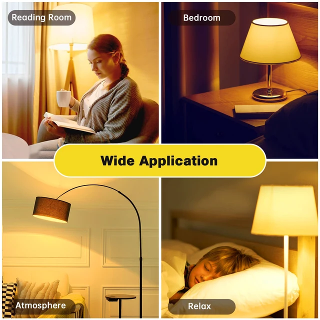 Alt view image 6 of 7 - Sleep Light Bulb 4 Pack Dimmable A19 9W 1800K Warm Light Bulbs Amber Light Bulbs Equivalent to 60W,for Healthy Sleep,Blue Light Blocking,E26 Base for Bedroom, Baby Nursery Room,Night light