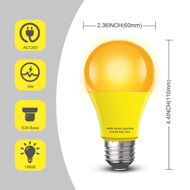 Alt view image 7 of 7 - Sleep Light Bulb 4 Pack Dimmable A19 9W 1800K Warm Light Bulbs Amber Light Bulbs Equivalent to 60W,for Healthy Sleep,Blue Light Blocking,E26 Base for Bedroom, Baby Nursery Room,Night light