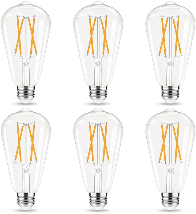 Main image of Dimmable LED Edison Bulb, E26 Bulb 60 watt Equivalent Soft White 2700K ST58 Vintage Light Bulbs, 90+ CRI, 6W 600LM, E26 Base, Clear Glass, 6 Pack