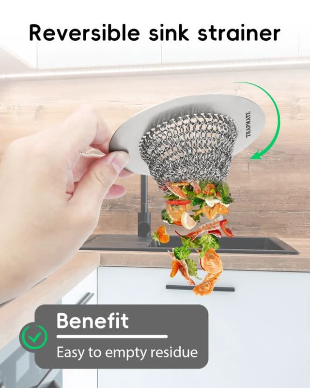 Alt view image 3 of 7 - Kitchen Sink Drain Strainer & Sink Stopper, Revolutionary Stainless Steel Drain Plug Combo, Anti-Clog Garbage Strainer Basket for US Standard Drains, Fits Single & Double Bowl Kitchen Sinks