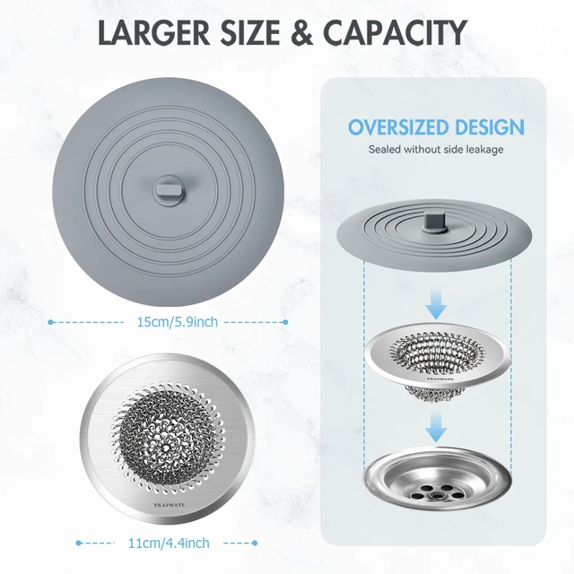 Alt view image 5 of 7 - Kitchen Sink Drain Strainer & Sink Stopper, Revolutionary Stainless Steel Drain Plug Combo, Anti-Clog Garbage Strainer Basket for US Standard Drains, Fits Single & Double Bowl Kitchen Sinks