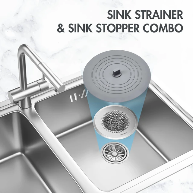 Alt view image 6 of 7 - Kitchen Sink Drain Strainer & Sink Stopper, Revolutionary Stainless Steel Drain Plug Combo, Anti-Clog Garbage Strainer Basket for US Standard Drains, Fits Single & Double Bowl Kitchen Sinks