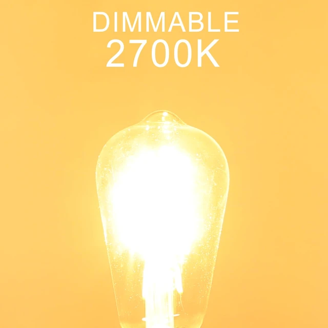 Alt view image 7 of 7 - Dimmable LED Edison Bulb, E26 Bulb 60 watt Equivalent Soft White 2700K ST58 Vintage Light Bulbs, 90+ CRI, 6W 600LM, E26 Base, Clear Glass, 6 Pack