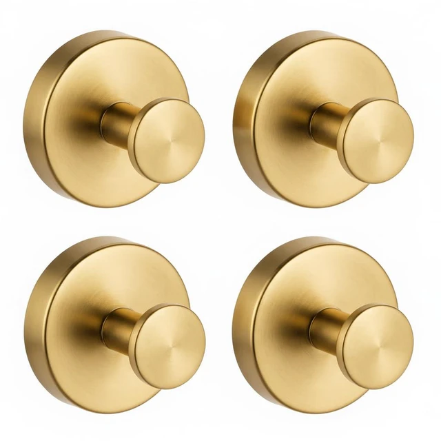 Main image of Suction Cup Gold Shower Hooks, Suction Towel Hooks for Bathrooms Waterproof, No Drill, Heavy Duty, Stainless Steel, Removable, Renter Friendly, Easy to Install, Gold 4 Pcs