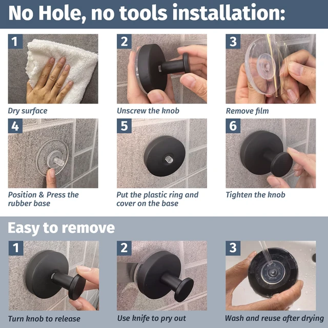 Alt view image 6 of 6 - Suction Cup Shower Hooks, Suction Towel Hooks for Bathrooms Waterproof, No Drill, Heavy Duty, Stainless Steel, Removable, Renter Friendly, Easy to Install, Silver 4 Pcs