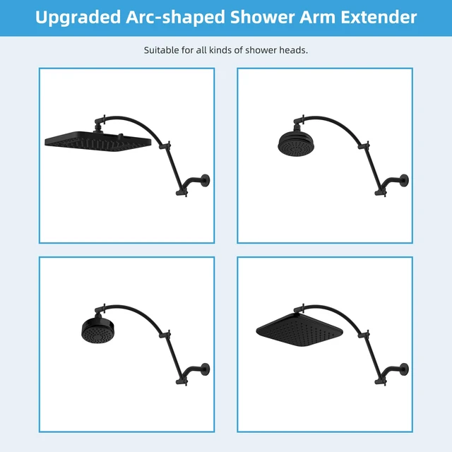 Alt view image 5 of 7 - All Metal 20'' Shower Head Extension Arm, Matte Black Solid Brass Adjustable Shower Arm with Lock Joint, Flexible Height & Angle, Universal Connection Shower Head Extender