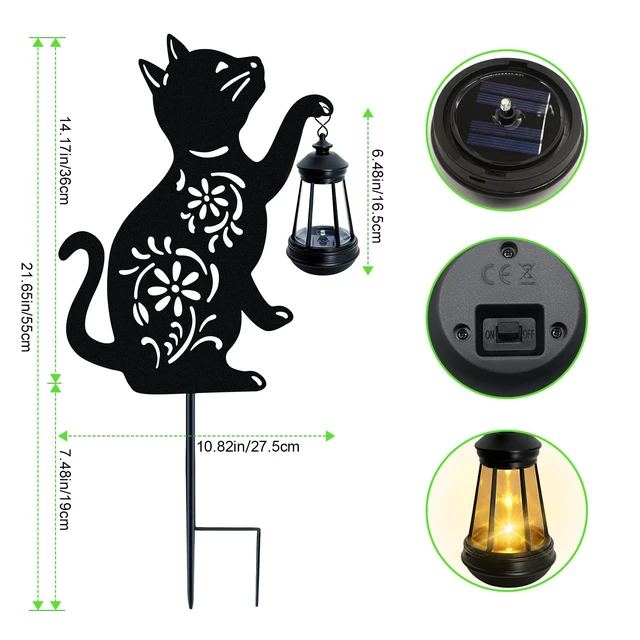 Alt view image 2 of 6 - Solar Cat Hanging Lantern Outdoor, 2 Pack Black Cat Solar Lights, Cat Lover Gifts for Women Mom Grandma Birthday Mother's Day, Waterproof Garden Ornaments Decor Outside Backyard Patio Pathway