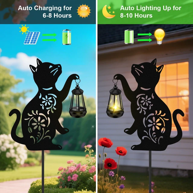 Alt view image 4 of 6 - Solar Cat Hanging Lantern Outdoor, 2 Pack Black Cat Solar Lights, Cat Lover Gifts for Women Mom Grandma Birthday Mother's Day, Waterproof Garden Ornaments Decor Outside Backyard Patio Pathway