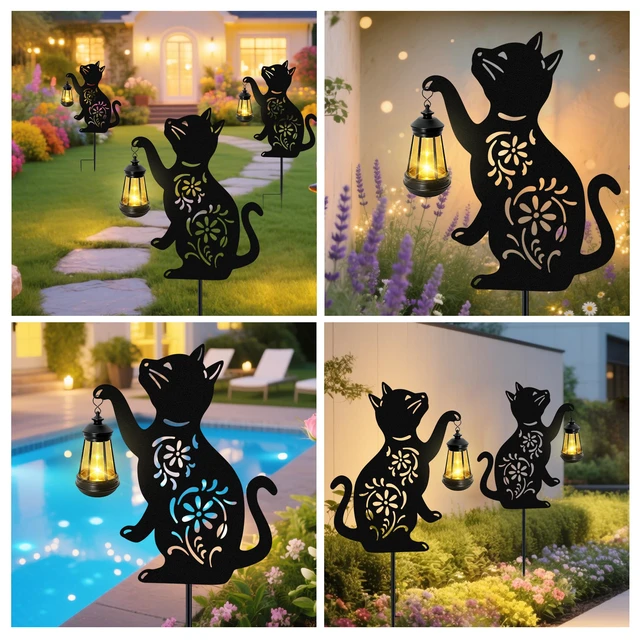 Alt view image 5 of 6 - Solar Cat Hanging Lantern Outdoor, 2 Pack Black Cat Solar Lights, Cat Lover Gifts for Women Mom Grandma Birthday Mother's Day, Waterproof Garden Ornaments Decor Outside Backyard Patio Pathway