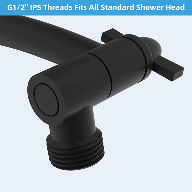 Alt view image 6 of 7 - All Metal 20'' Shower Head Extension Arm, Matte Black Solid Brass Adjustable Shower Arm with Lock Joint, Flexible Height & Angle, Universal Connection Shower Head Extender